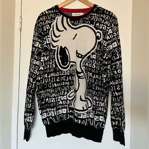 Desigual Men’s Black & White Snoopy Graphic Sweater 100% Cotton Size Medium